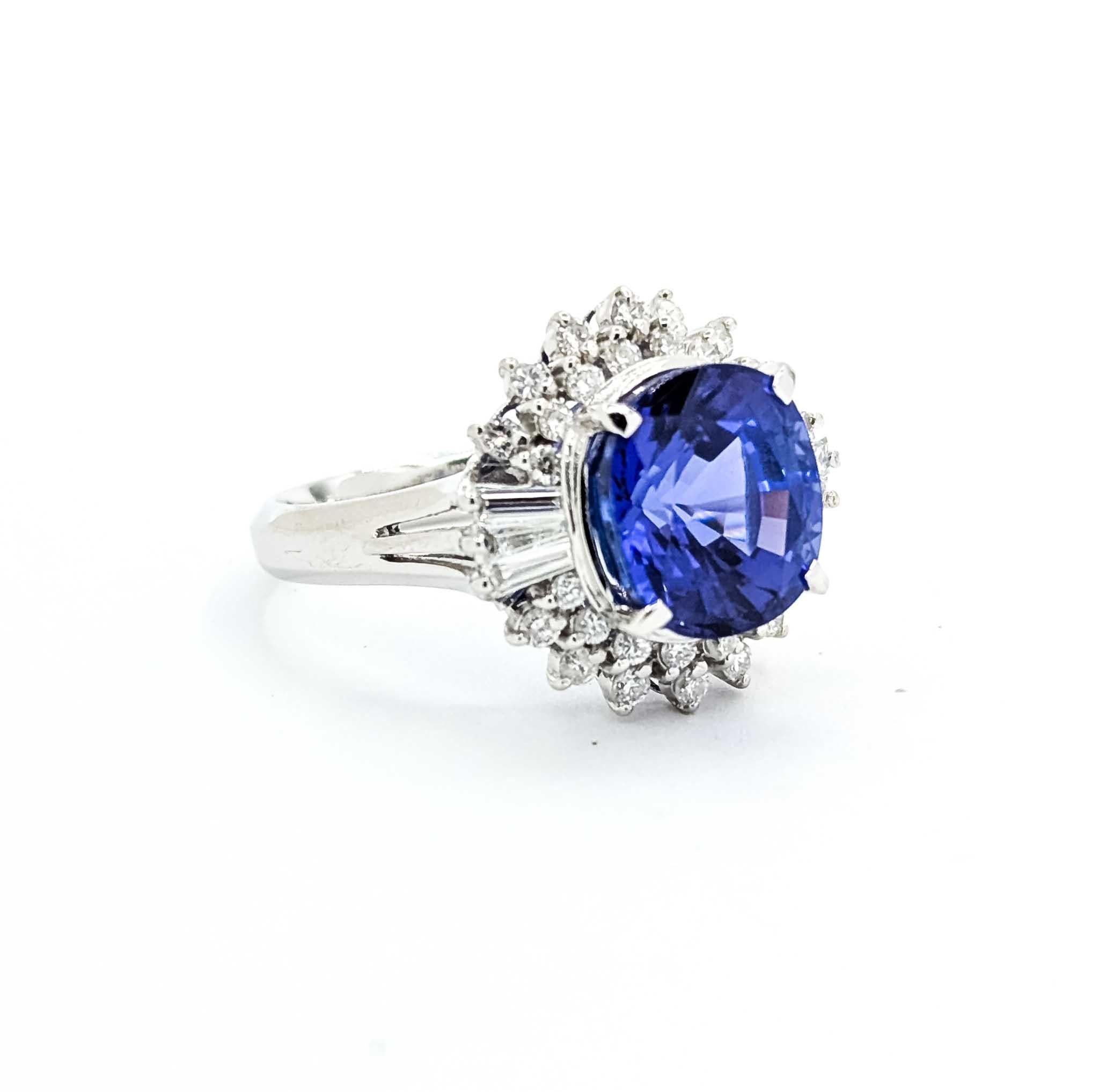 Contemporain Bague en platine avec tanzanite et diamant en vente