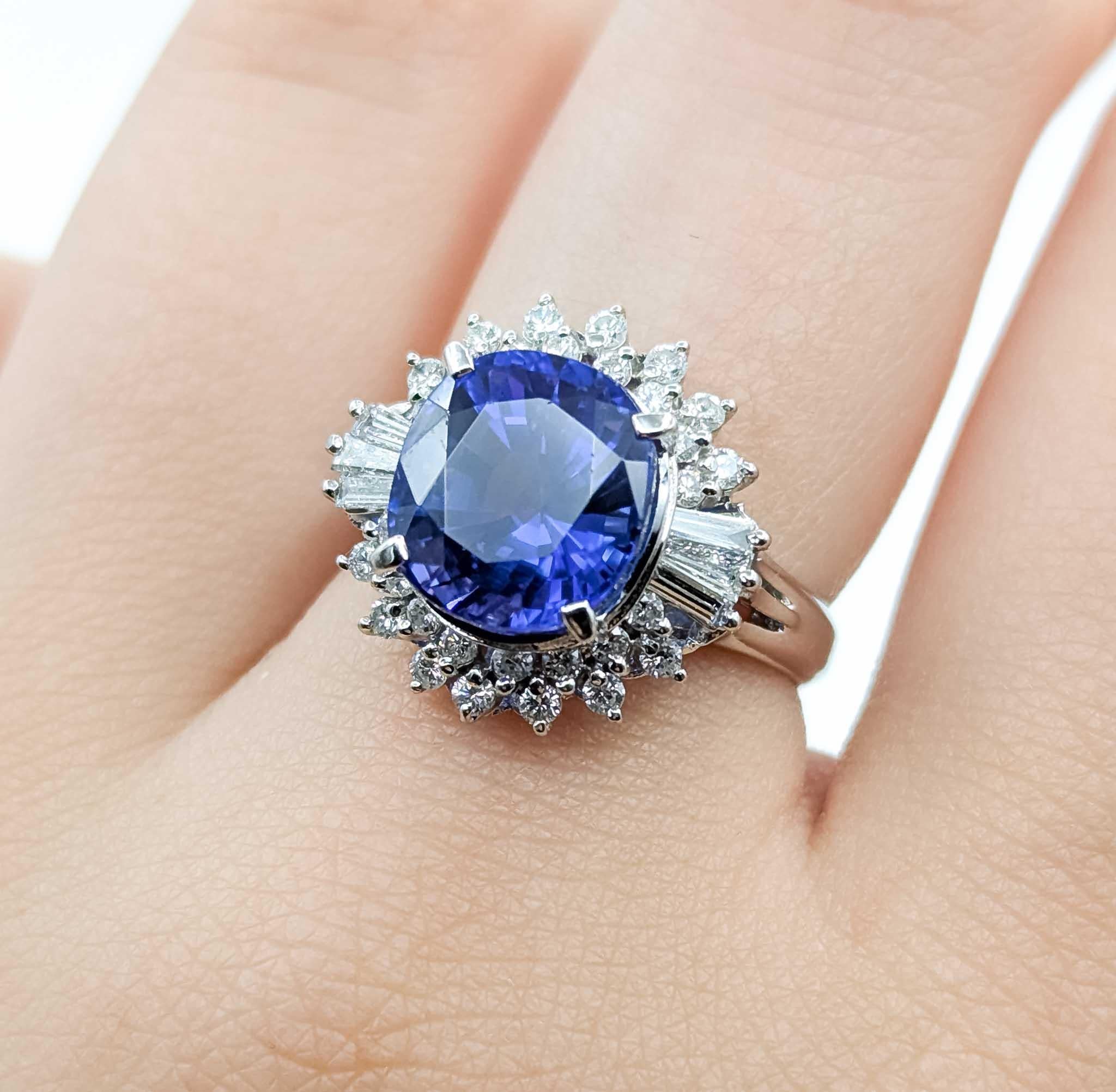 Bague en platine avec tanzanite et diamant Pour femmes en vente