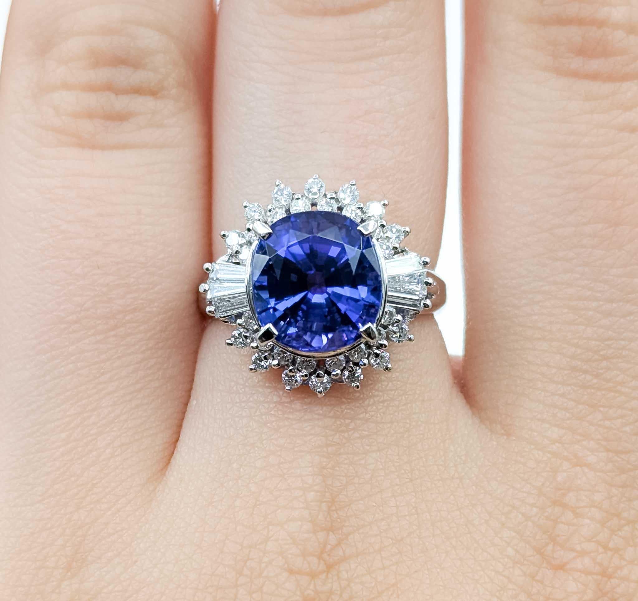 Bague en platine avec tanzanite et diamant en vente 1