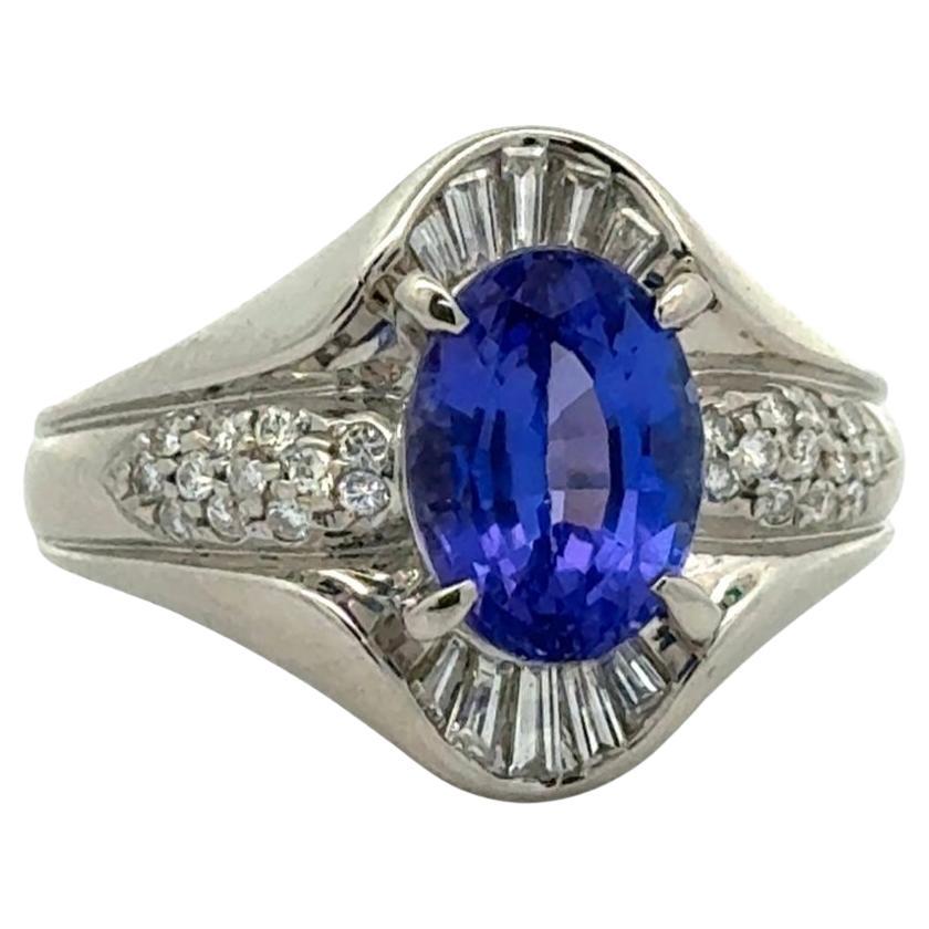 Bague en platine avec tanzanite et diamant
