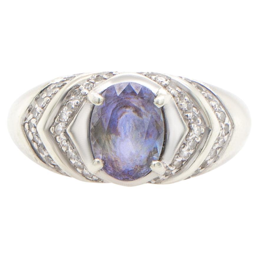 Tanzanite and Diamond Ring 1.20 Carats Total 14k White Gold For Sale