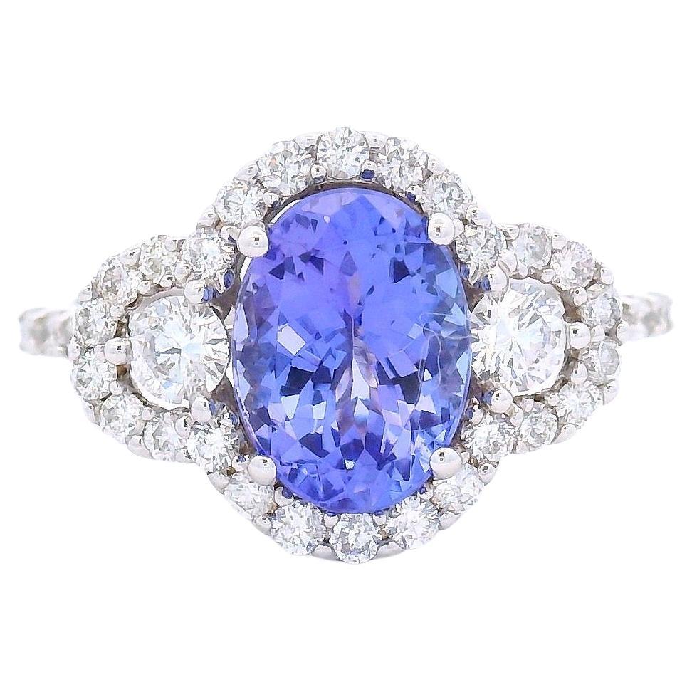 Tanzanite and Diamond Ring, 1.85ct Oval in 14K White Gold, Size 7