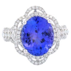 Tanzanite and Diamond Ring, 4.30 Carat Oval in 14K White Gold, Size 7
