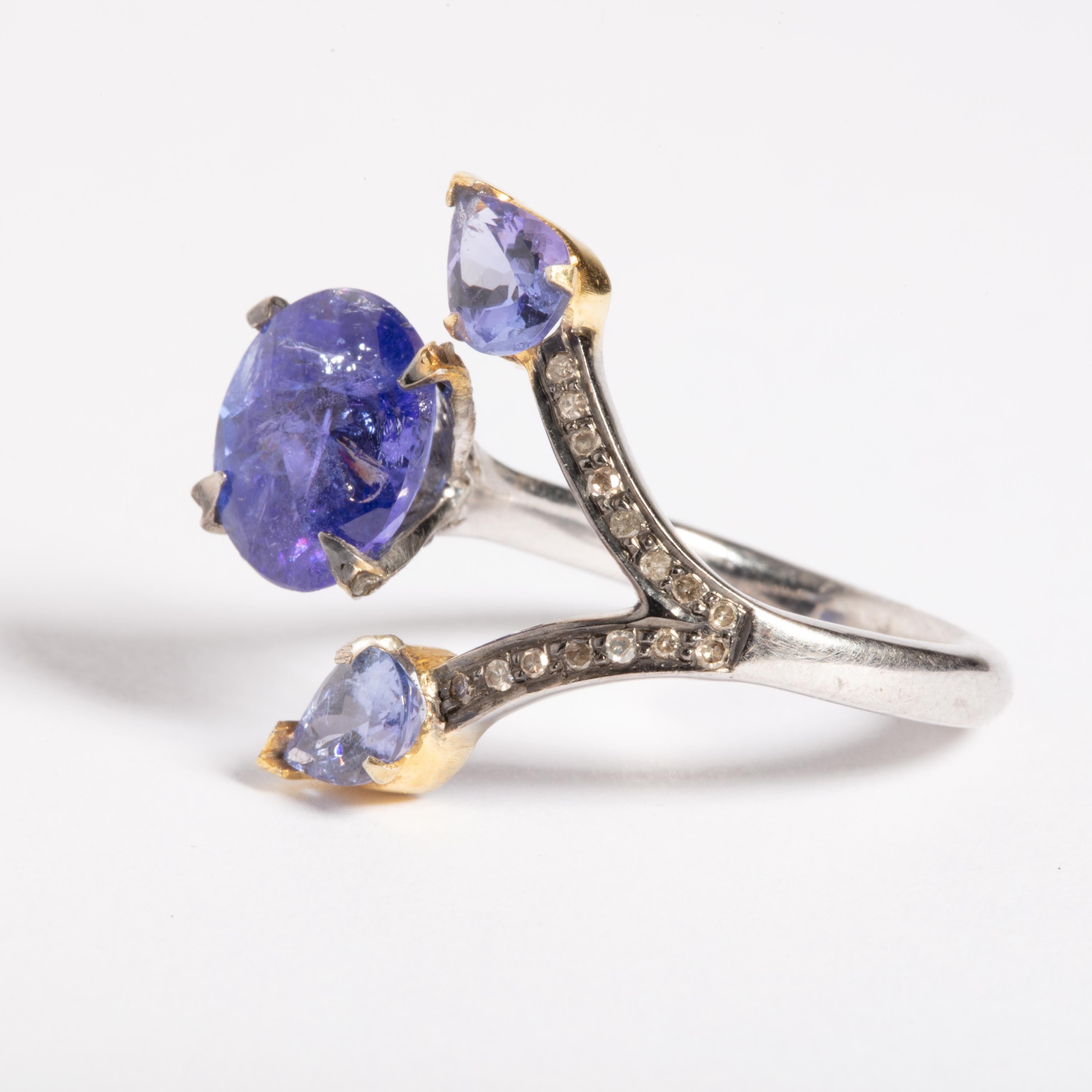 Oval Cut Tanzanite and Diamond Cocktail Ring For Sale