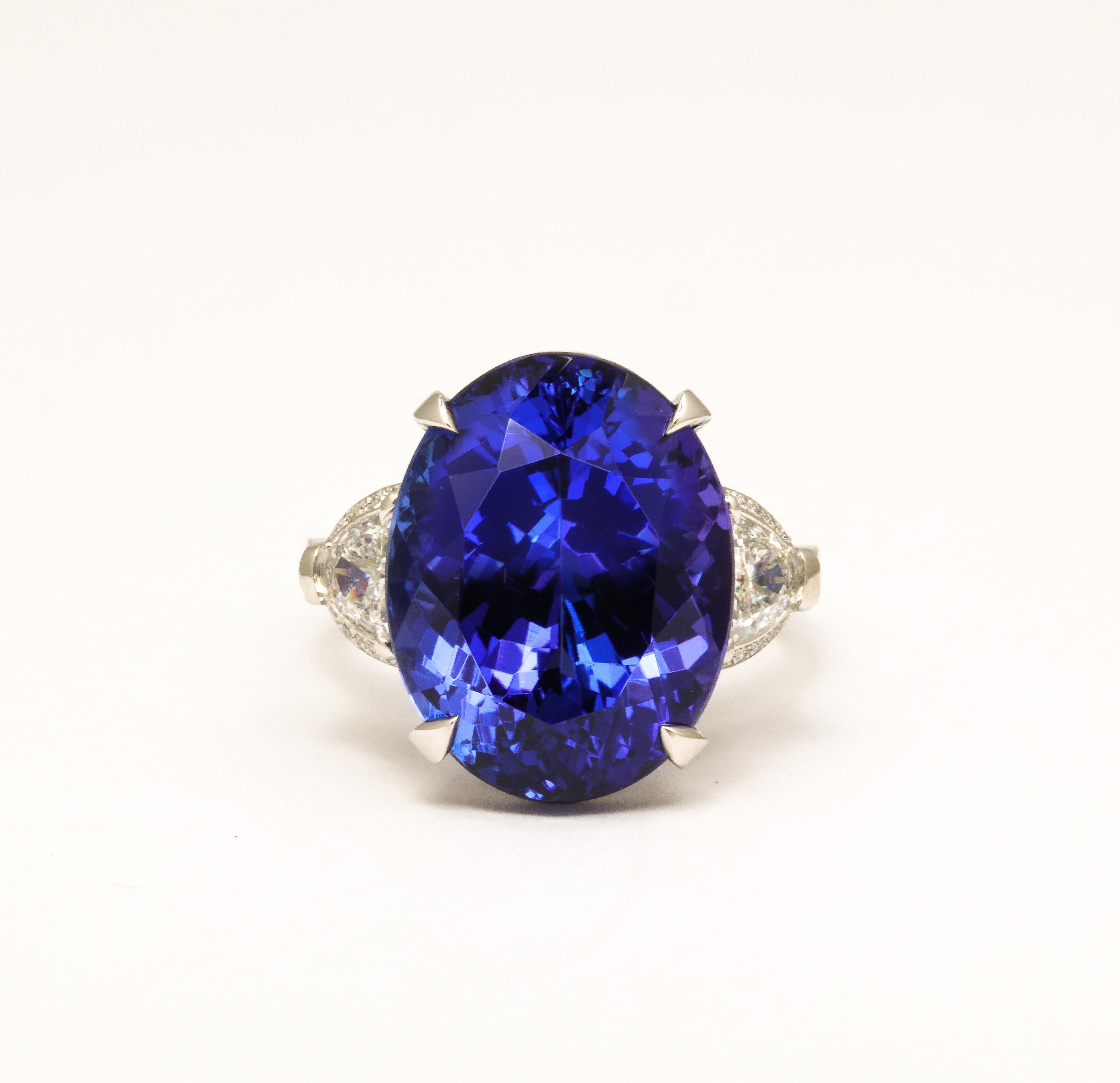 Oval Cut Tanzanite and Diamond Ring For Sale