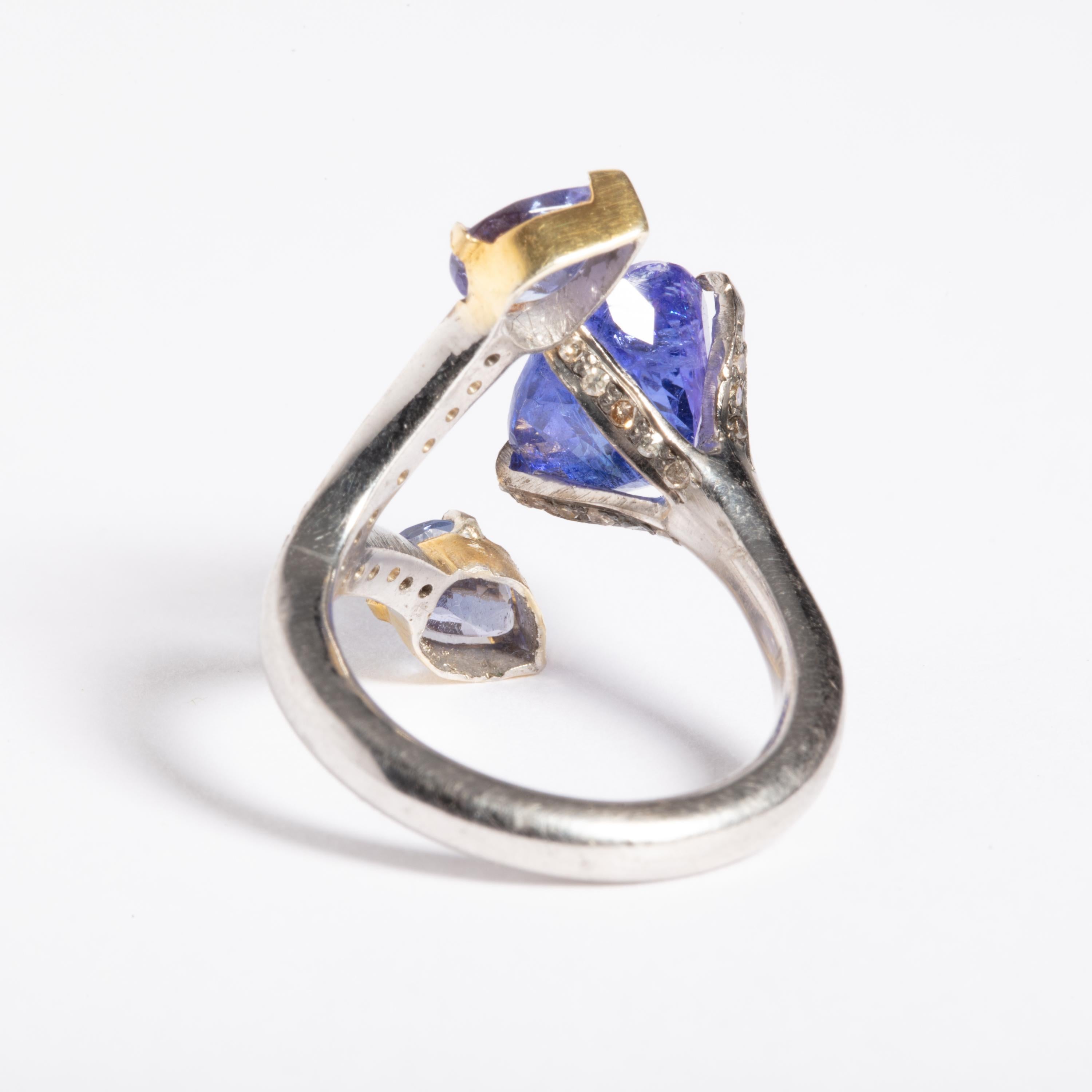 Tanzanite and Diamond Cocktail Ring In Excellent Condition For Sale In Nantucket, MA