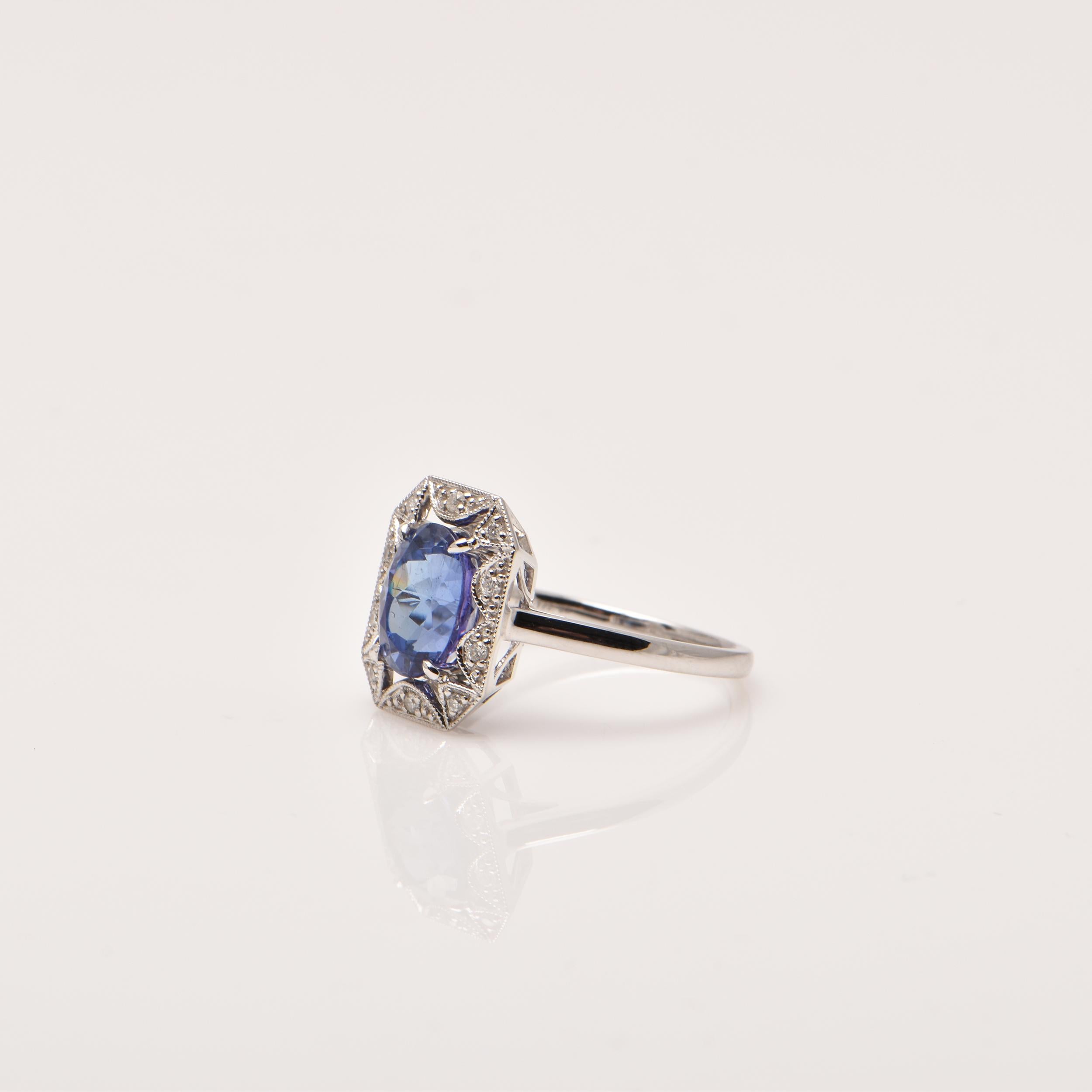 Oval Cut Tanzanite and Diamond Ring For Sale