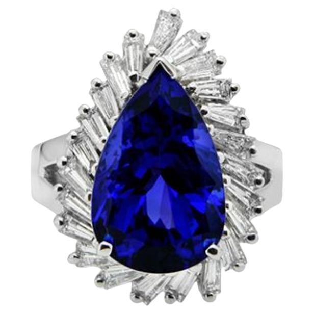 18k White Gold 7.45ct Tanzanite and 1.31ct Diamond Ring For Sale