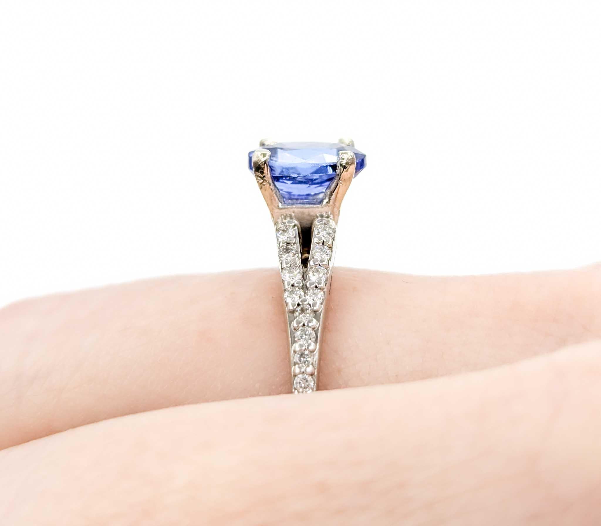 Oval Cut Tanzanite and Diamond Ring in 14k White Gold For Sale