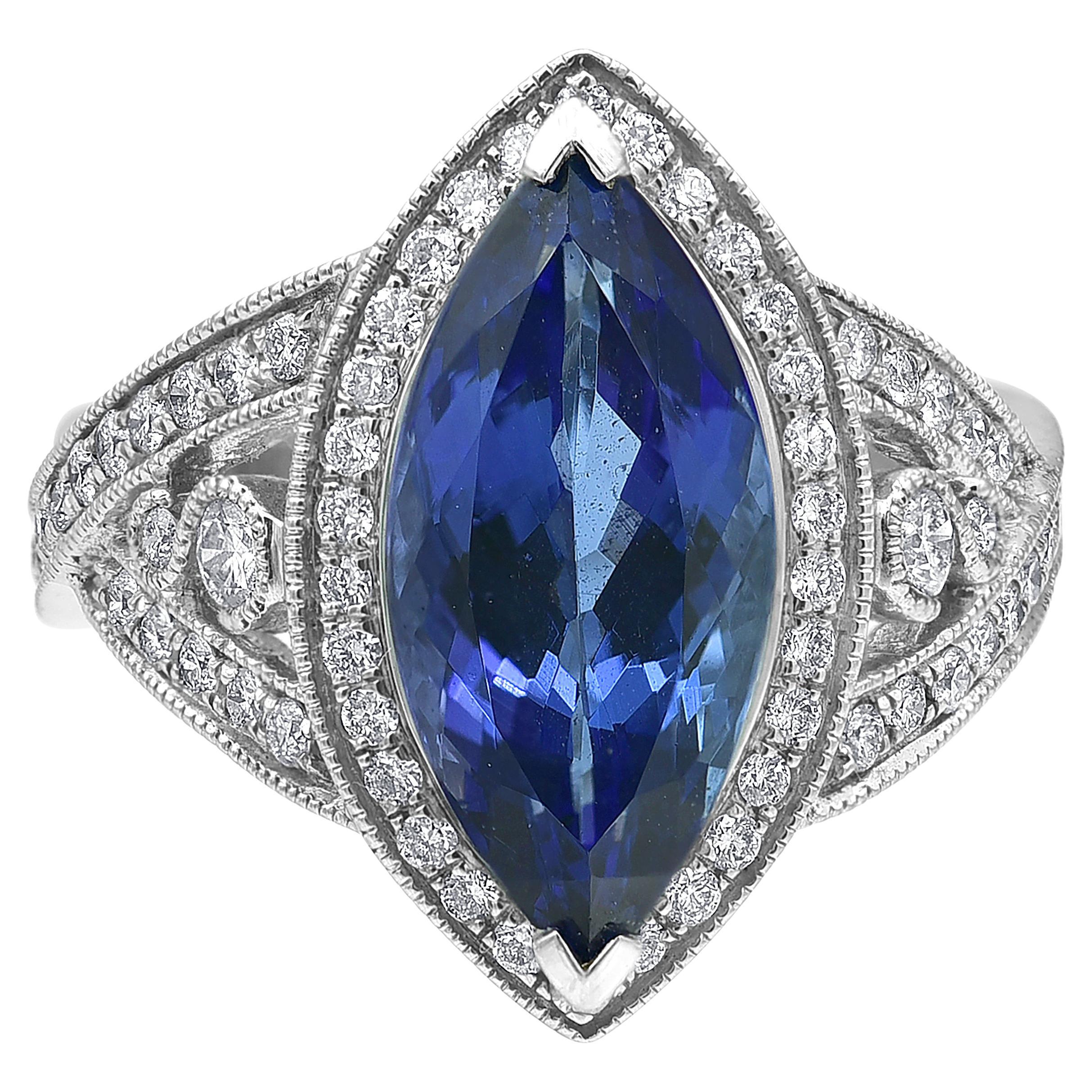 Tanzanite and Diamond Ring in 14k White Gold For Sale