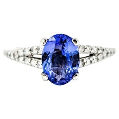 Tanzanite and Diamond Ring in 14k White Gold