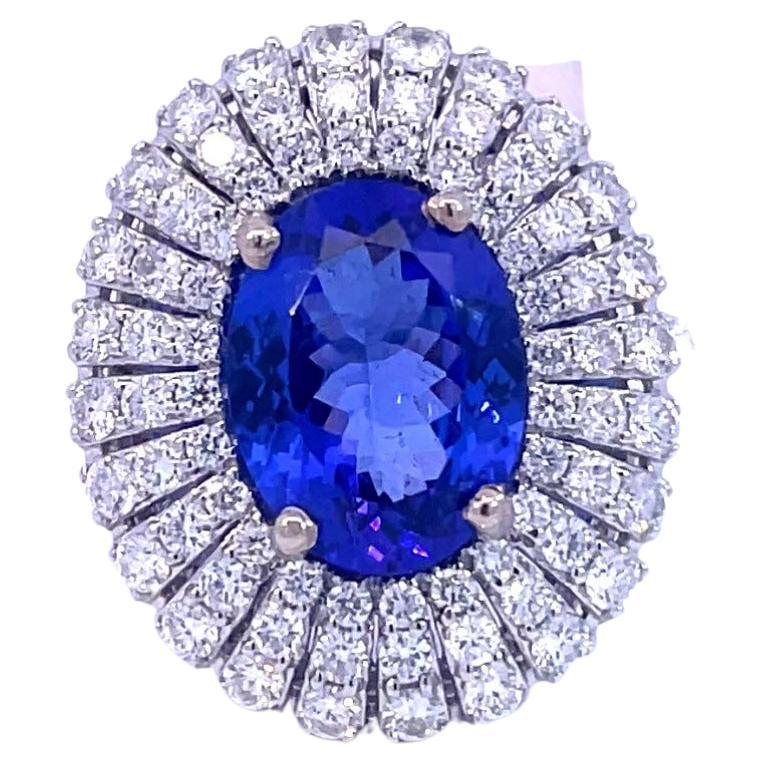 Tanzanite and Diamond Ring in 14K White Gold
