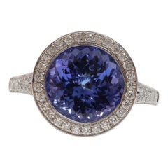 Tanzanite and Diamond ring in platinum