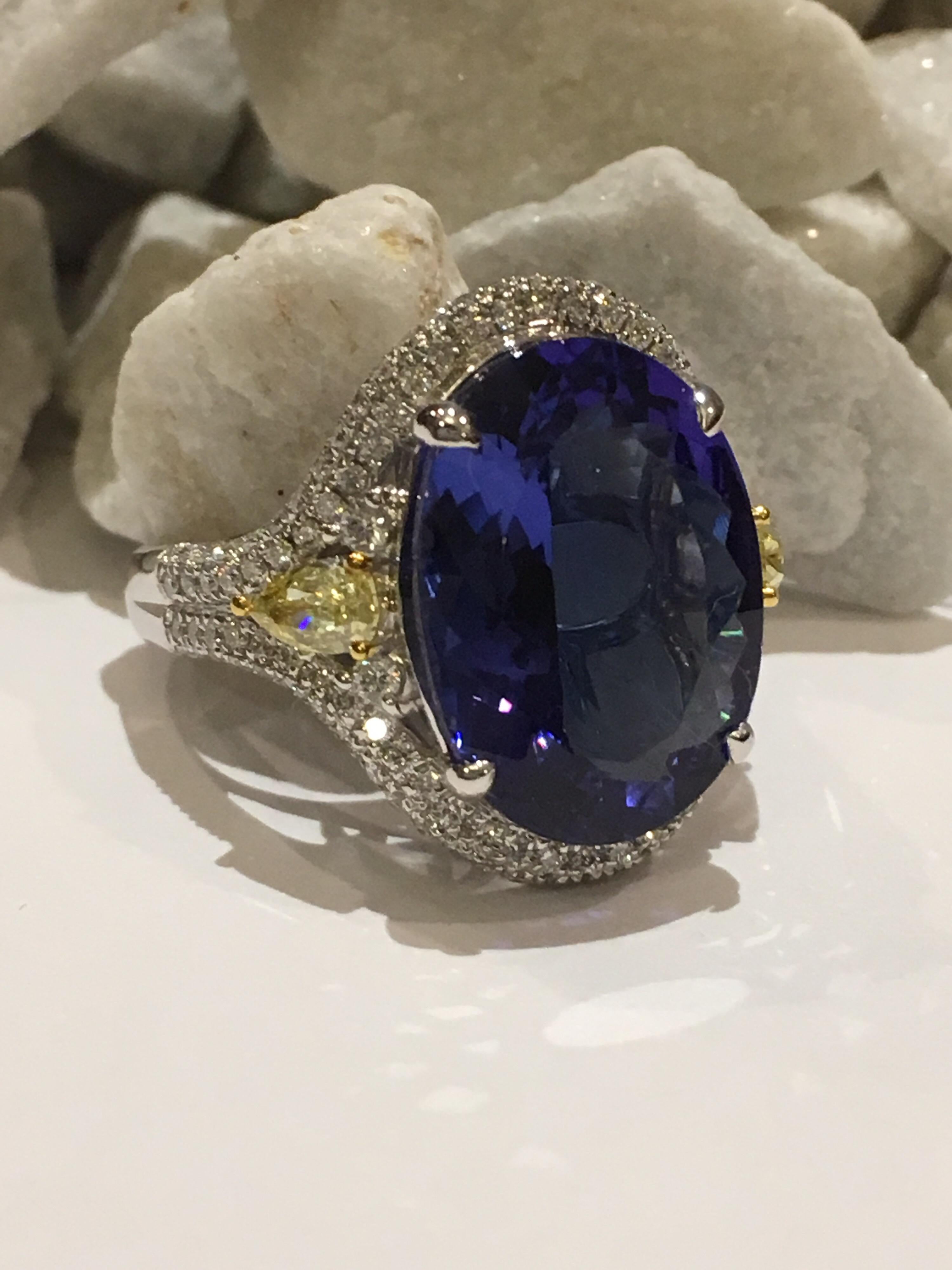 Oval Cut Tanzanite and Diamond Ring Set in 14 Karat White Gold