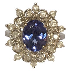 Tanzanite and Diamond Ring Set in 14 Karat White Gold