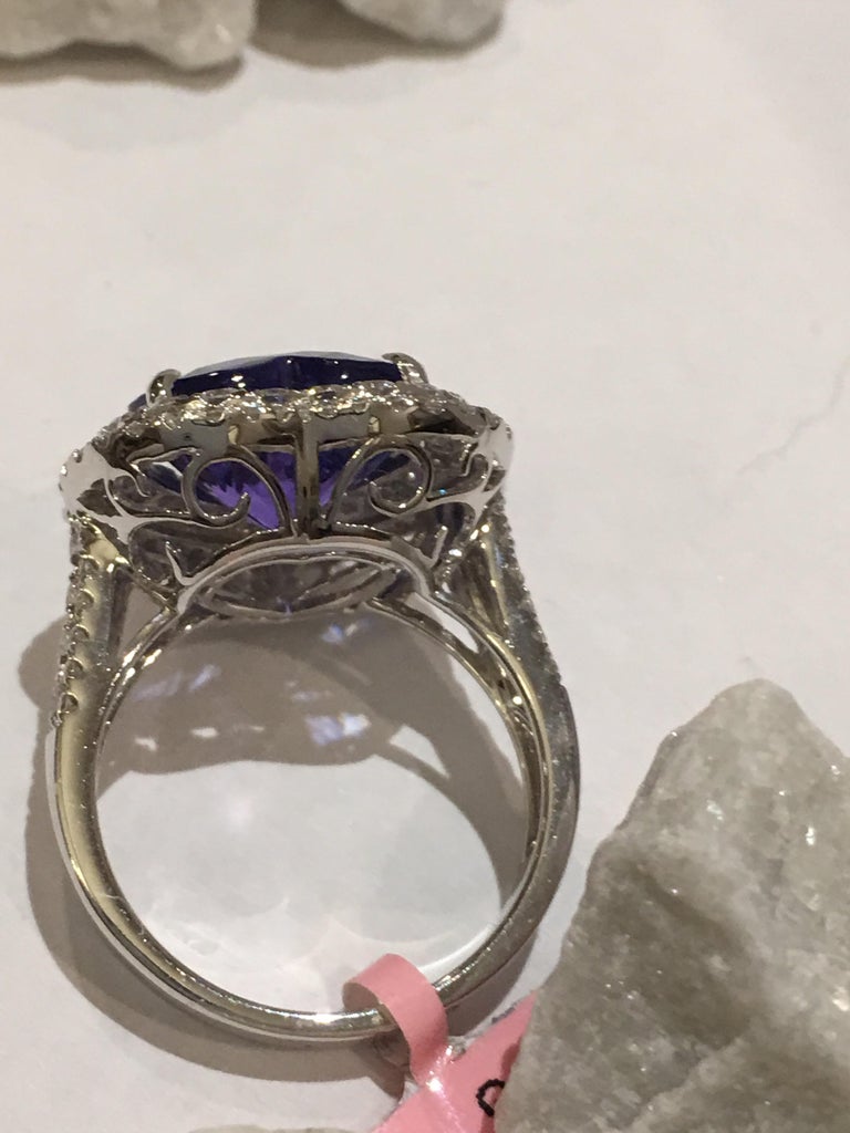 Blue Tanzanite 14Kt White Gold Diamond Ring for Women Anniversary Jewelry
