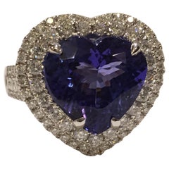 Tanzanite and Diamond Set in 14 Karat White Gold Ring