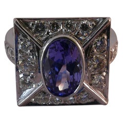 Tanzanite and Diamond Square Cluster Ring