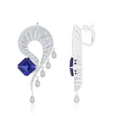 Tansanit und Diamant-Ohrringe mit Nieten aus 18 Karat Weißgold