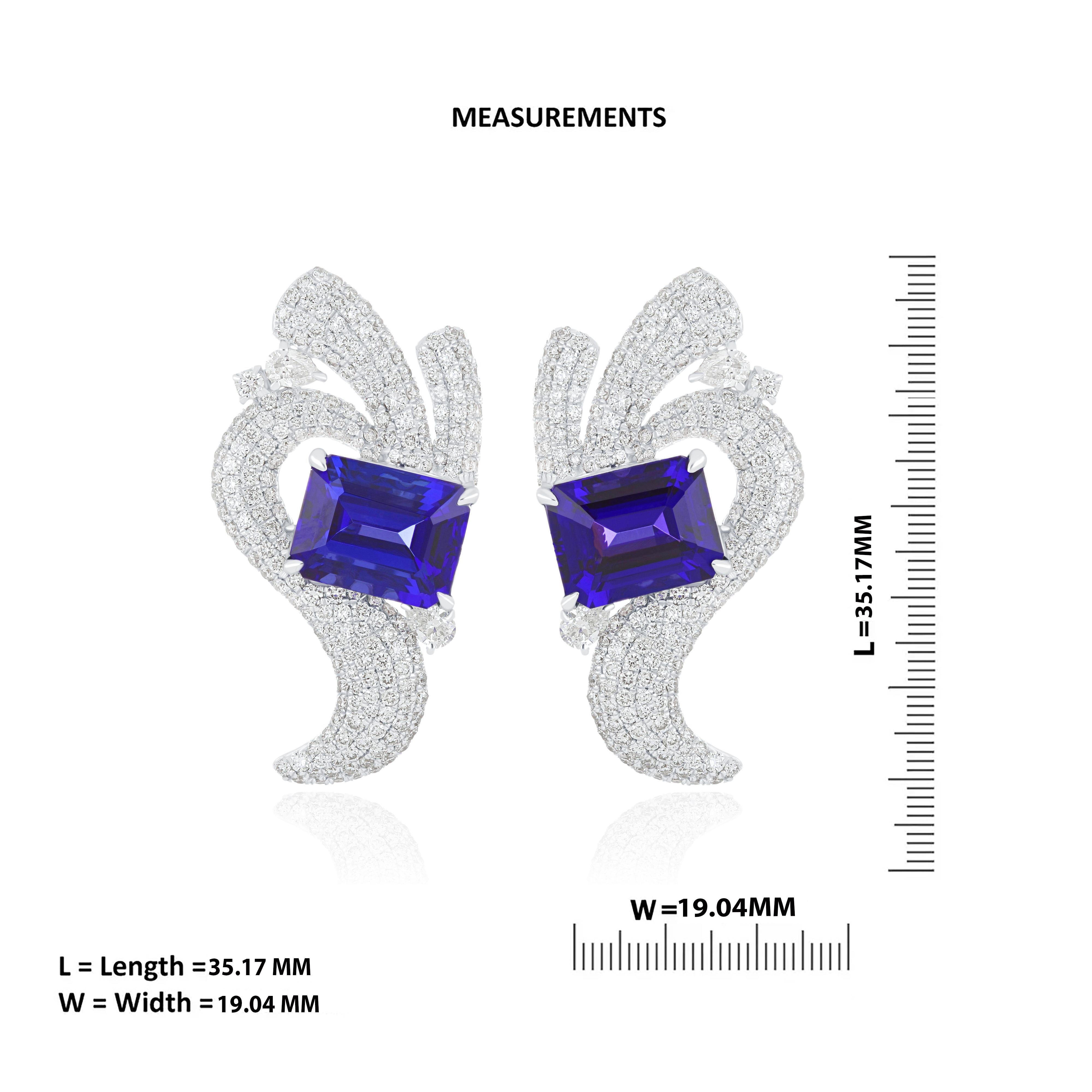 Tanzanite and Diamond Studded Earrings in 18 Karat White Gold In New Condition For Sale In JAIPUR, IN