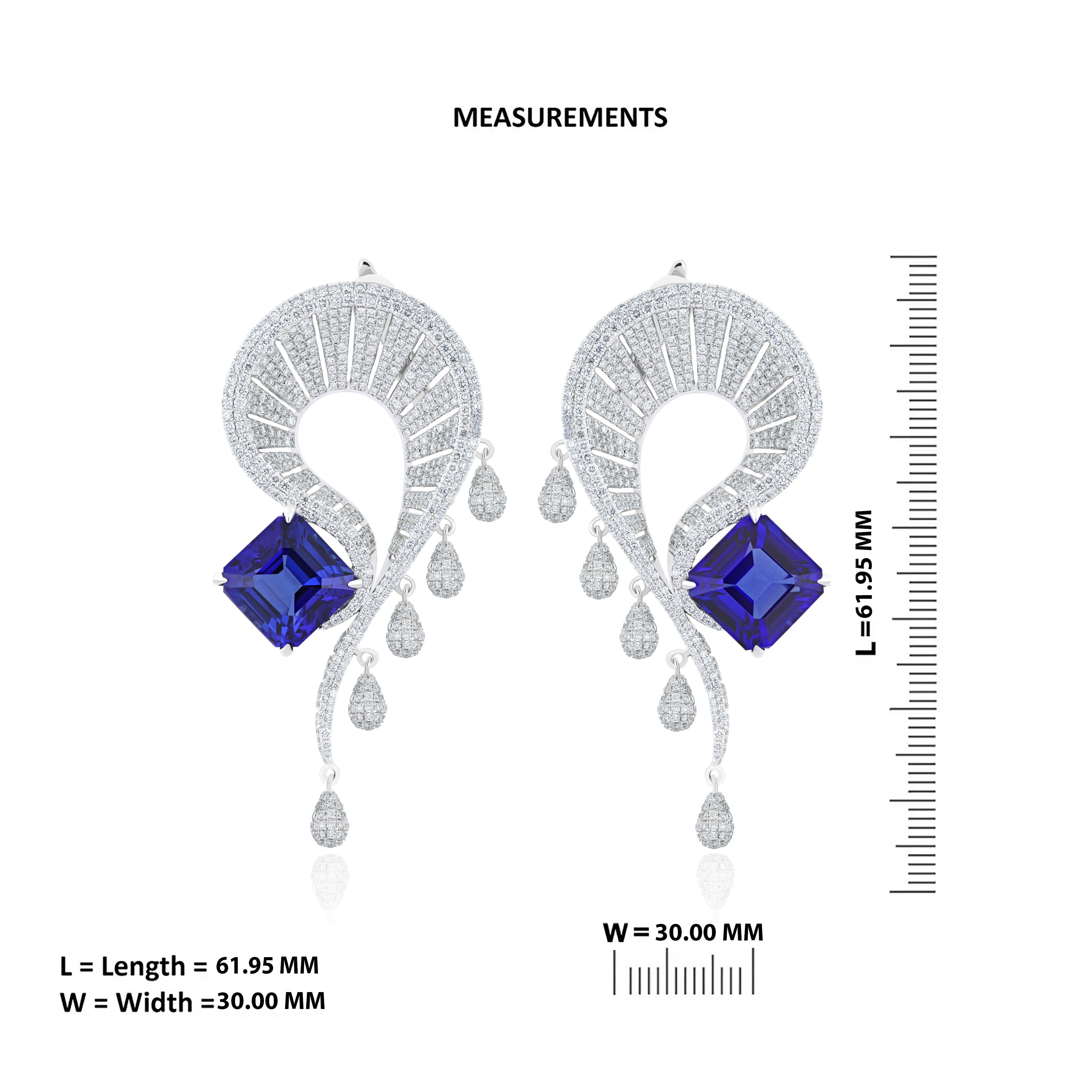 Tanzanite and Diamond Studded Earrings in 18 Karat White Gold In New Condition For Sale In JAIPUR, IN