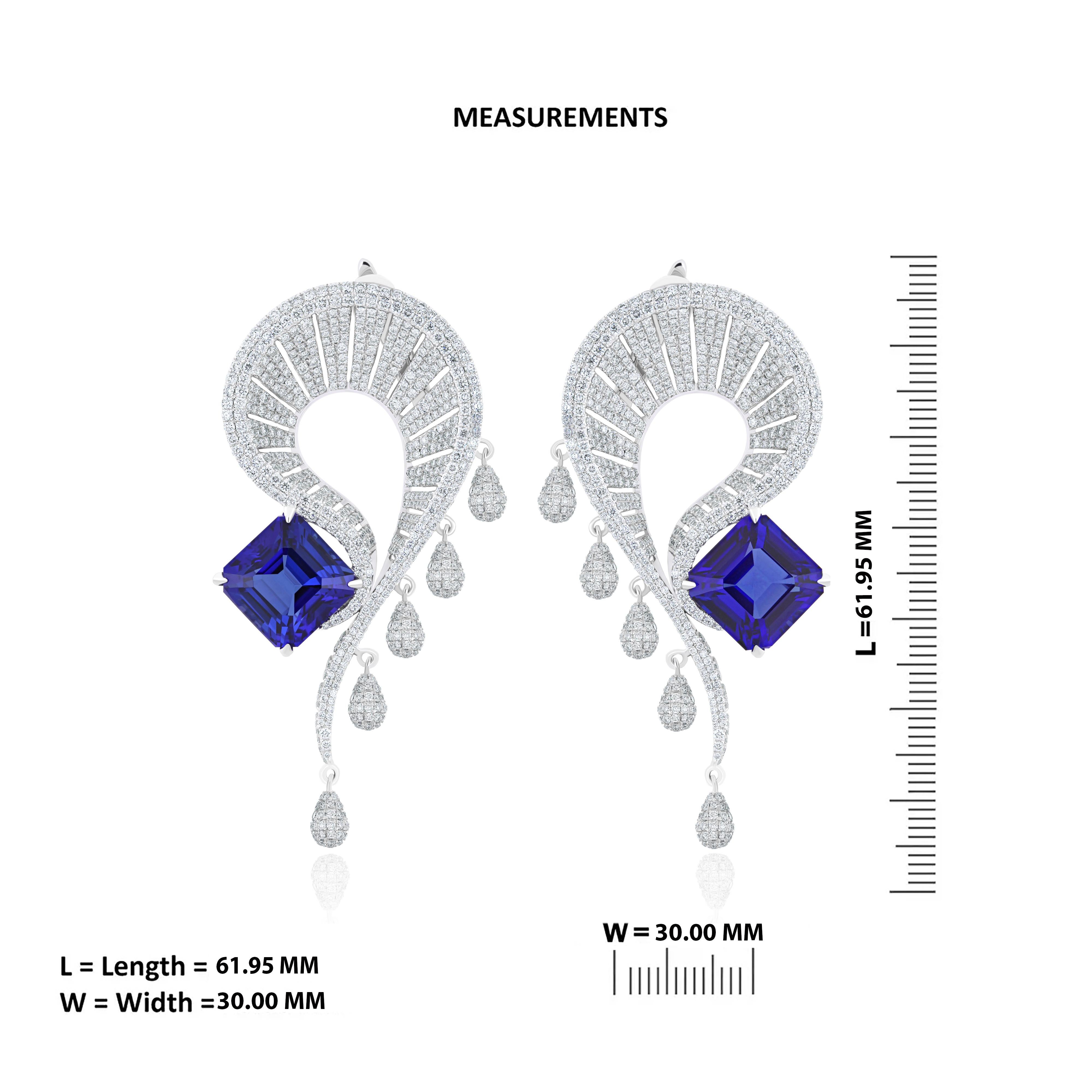 Orecchini tempestati di tanzanite e diamanti in oro bianco 18 carati In condizioni Nuovo in vendita a JAIPUR, IN