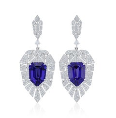 Tanzanite and Diamond Studded Earrings in 18K white gold