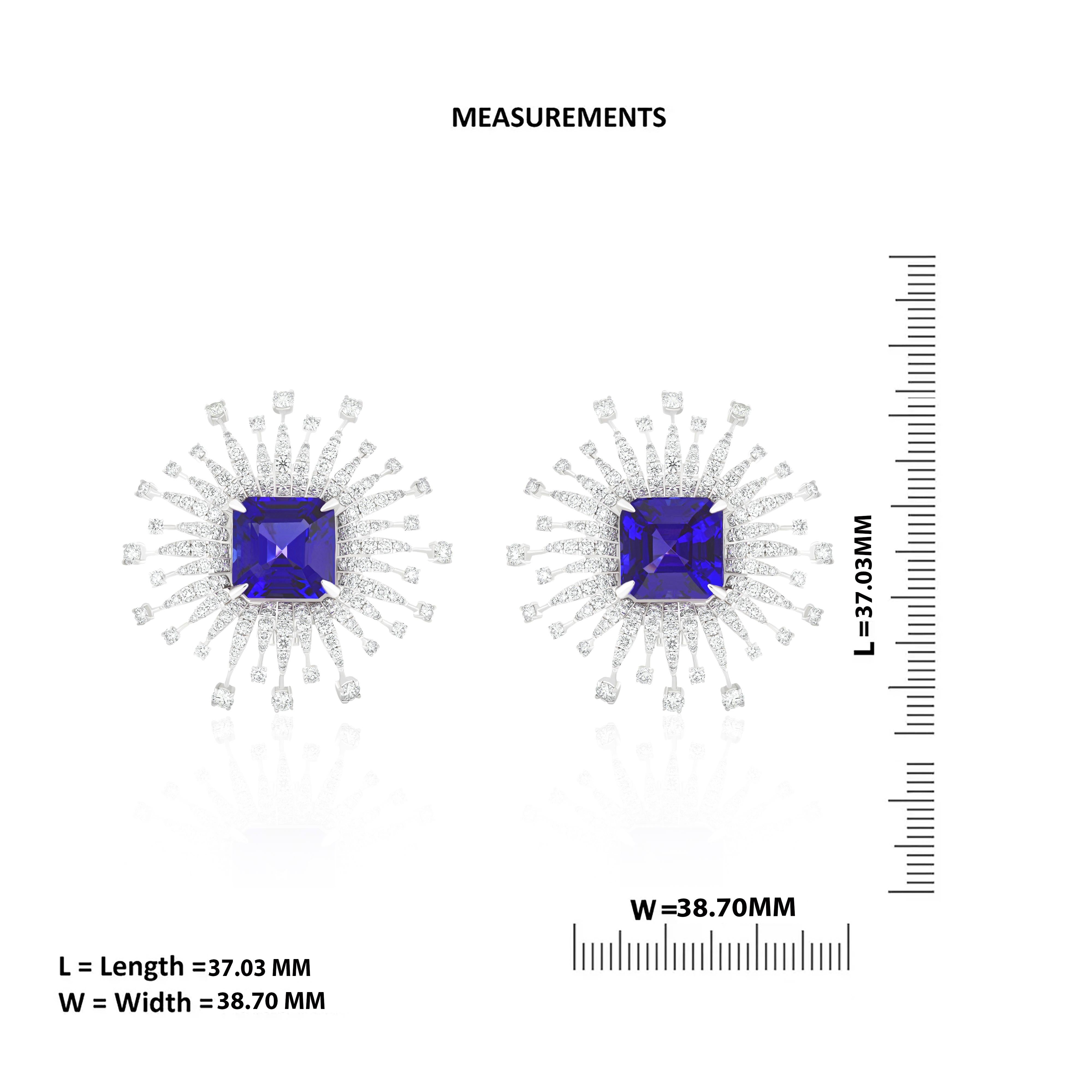 Octagon Cut Tanzanite and Diamond Studded Earrings  in 18karat White Gold For Sale