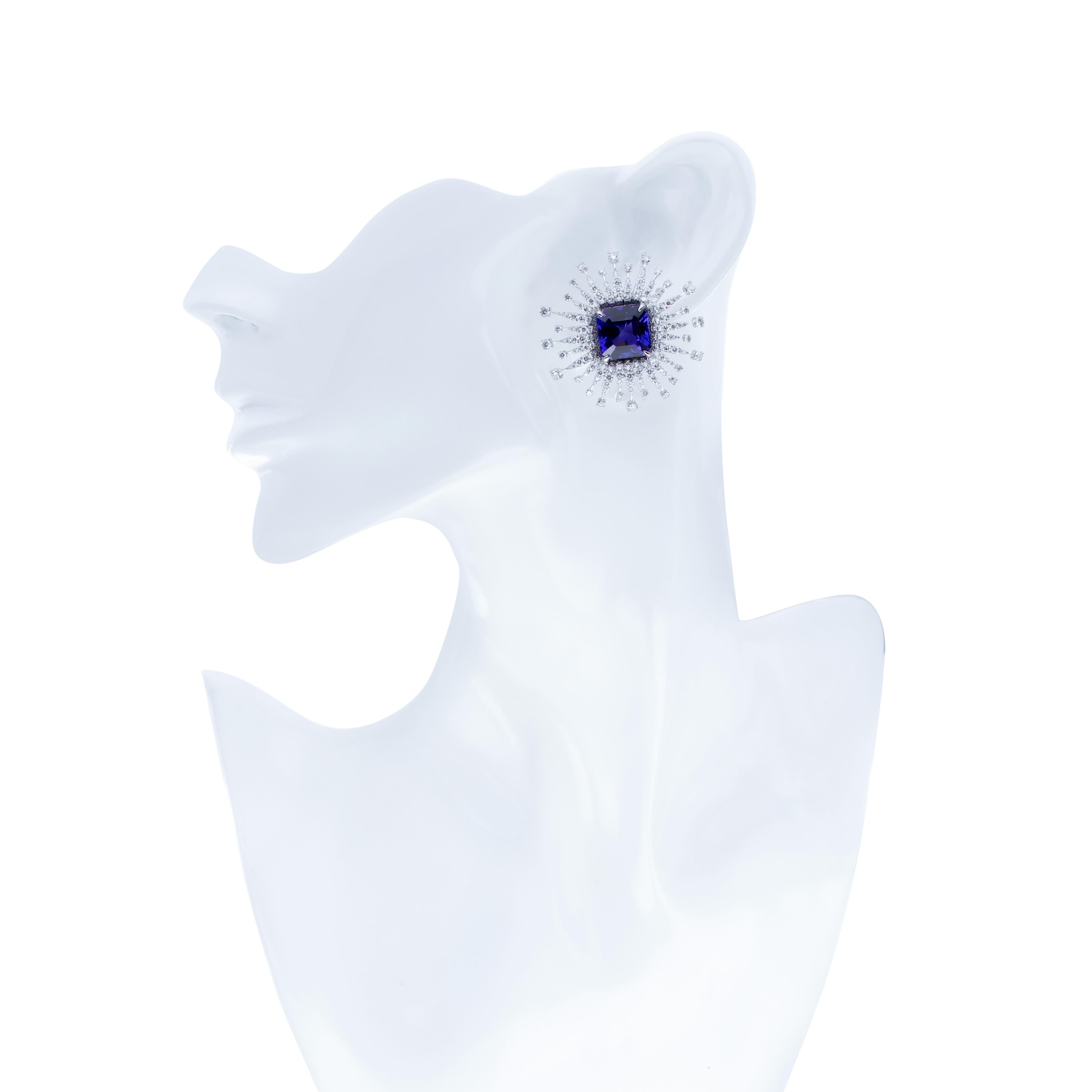 Orecchini con tanzanite e diamanti  in oro bianco 18 carati in vendita 1