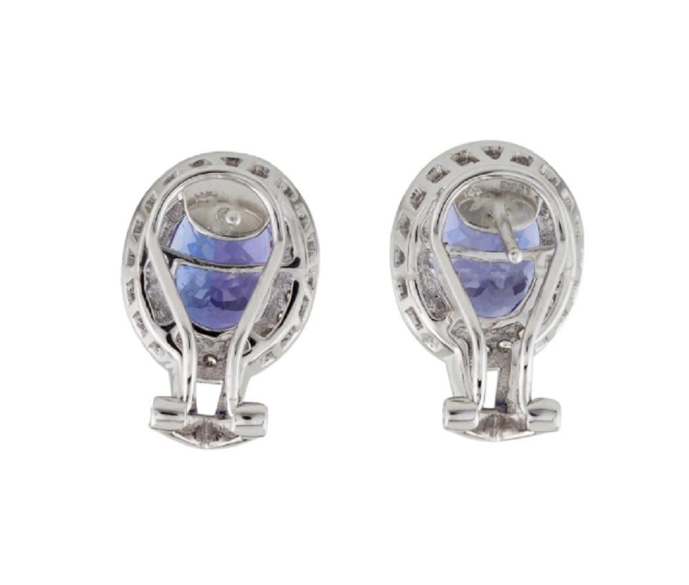 Oval Cut Tanzanite and Diamond Stunning Earclips For Sale