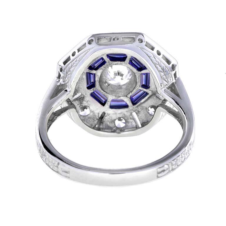 For Sale:  Tanzanite and Diamond Art Deco Style Target Ring in 18K White Gold 5