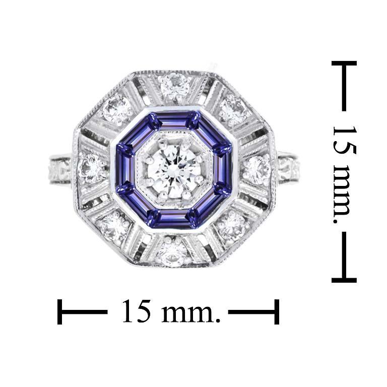 For Sale:  Tanzanite and Diamond Art Deco Style Target Ring in 18K White Gold 7
