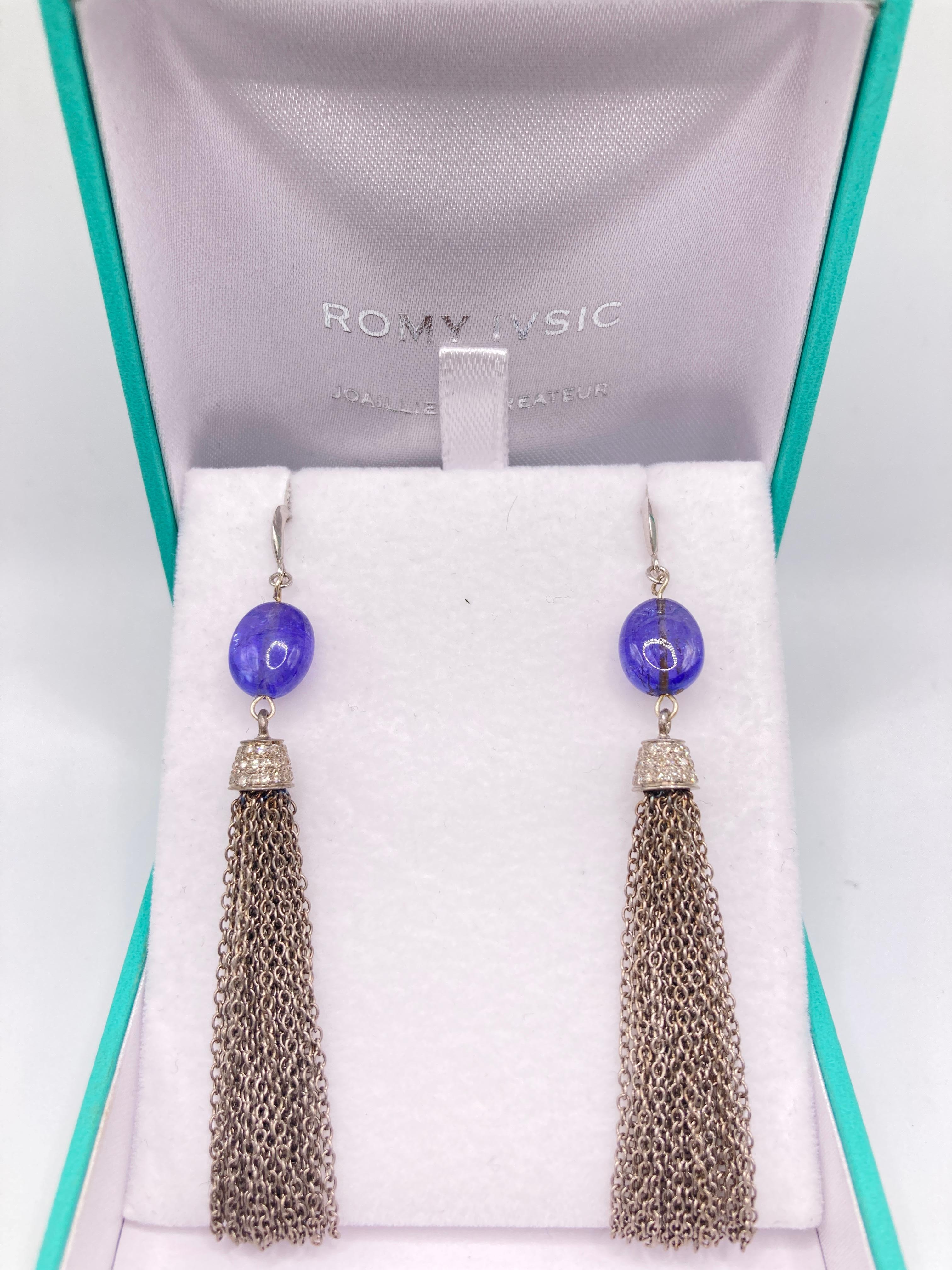Art Deco TANZANITE and Diamond tassel earrings