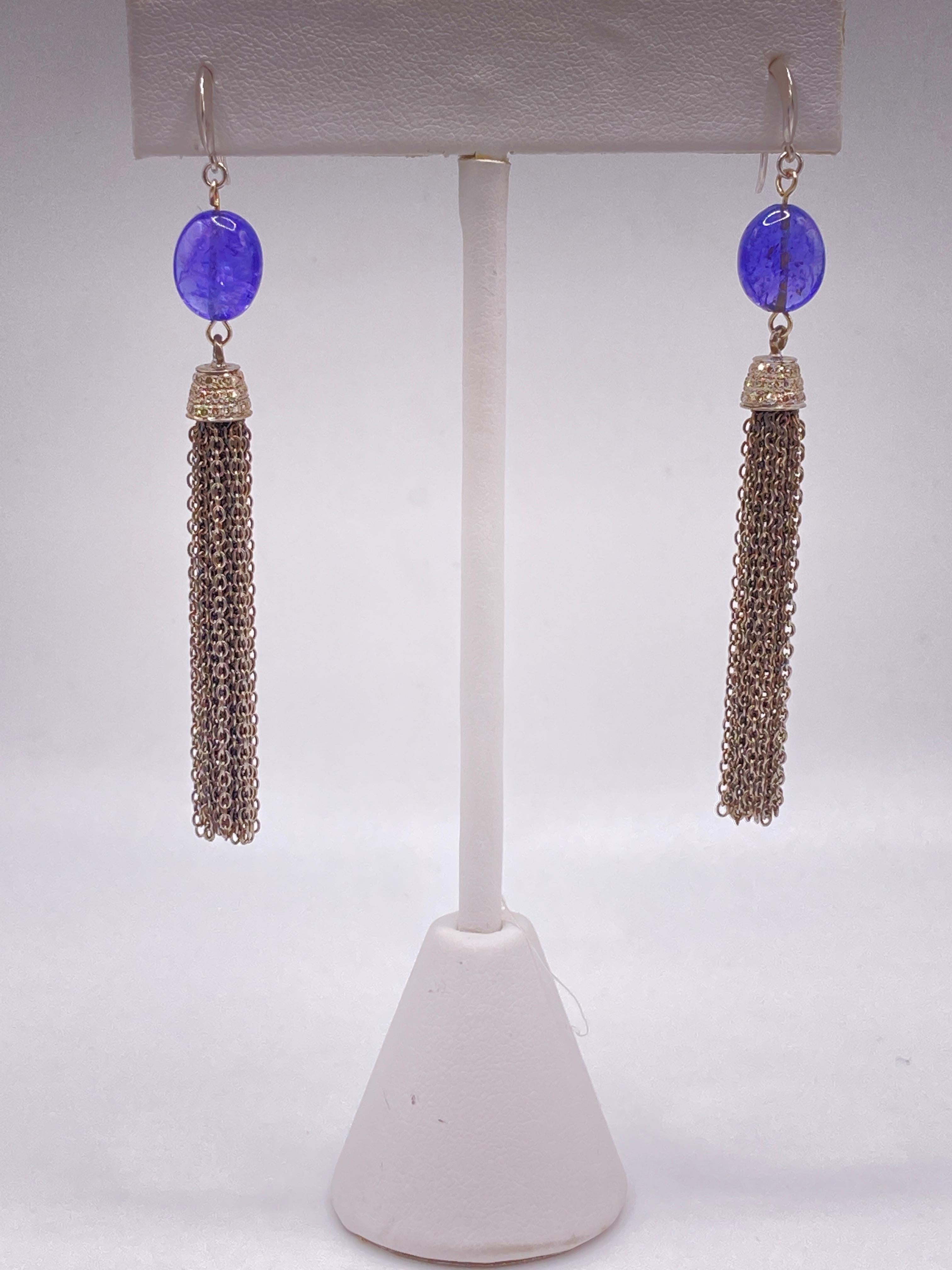 TANZANITE and Diamond tassel earrings In New Condition In Los Angeles, CA