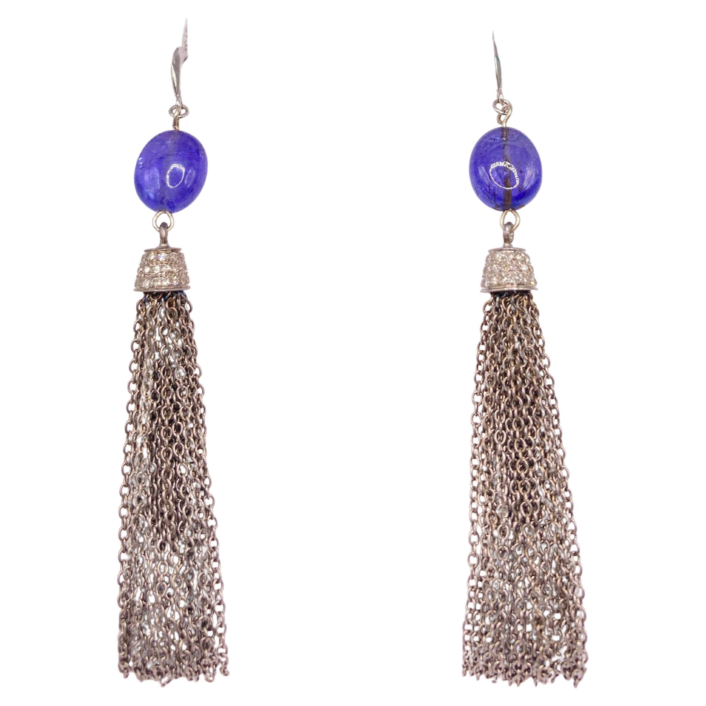 TANZANITE and Diamond tassel earrings