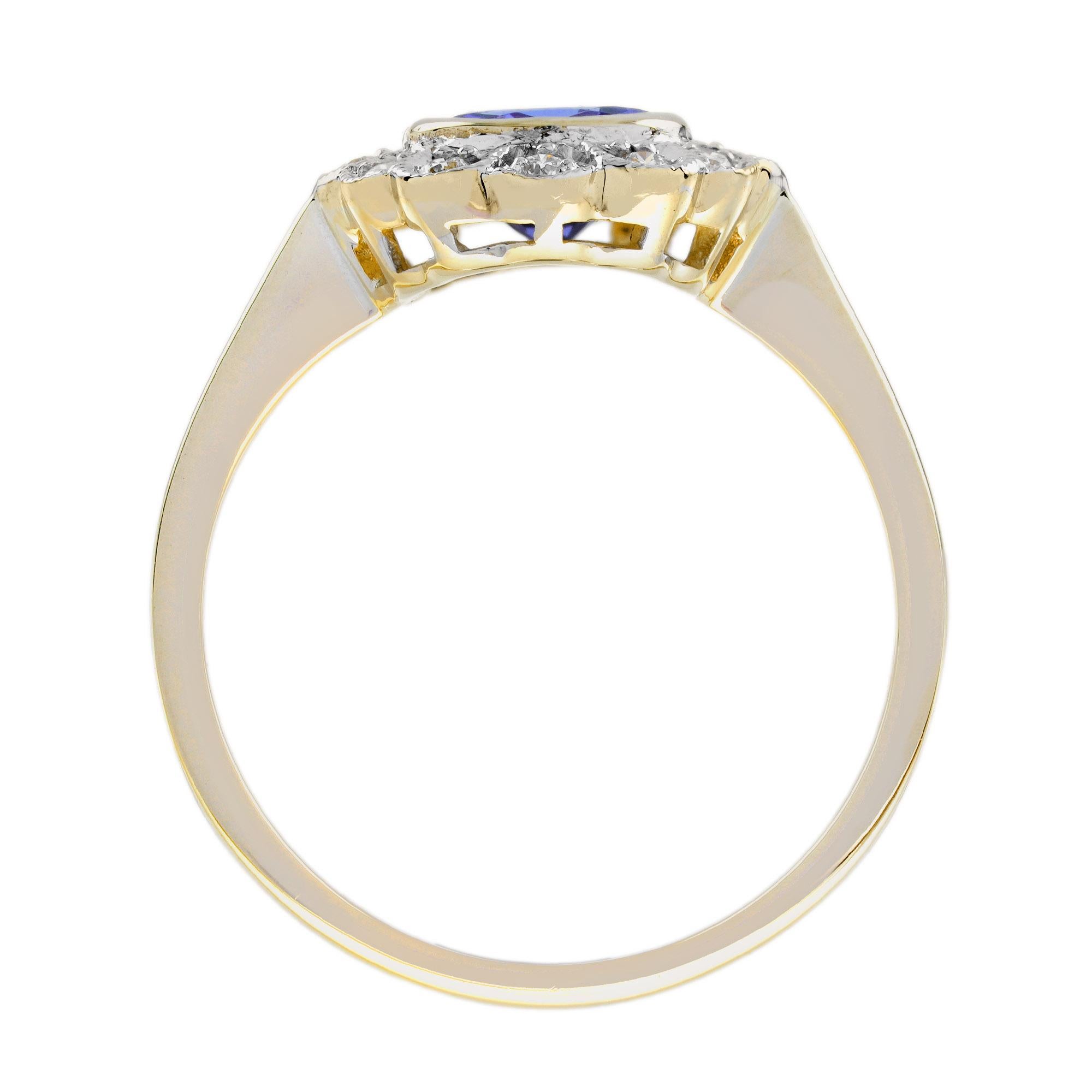 Women's Tanzanite and Diamond Vintage Style Floral Ring in 14K Yellow Gold For Sale
