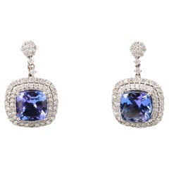 Tanzanite and Diamonds Double Halo Earrings for women