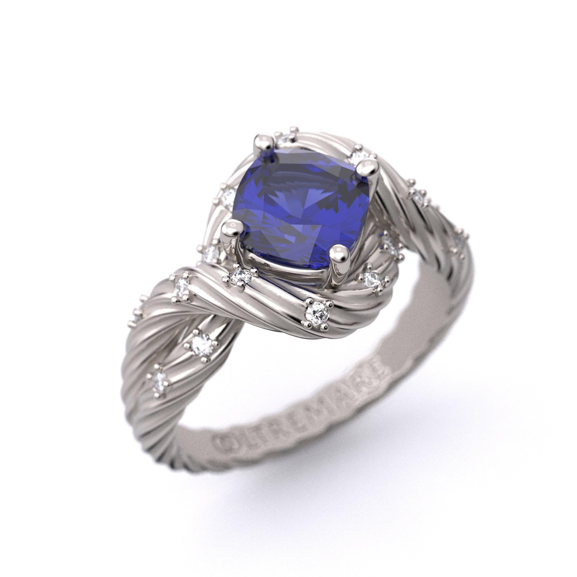 En vente :  Bague en tanzanite et diamants en or massif 14 carats, bijouterie d'art italienne, fabriquée sur commande. 10