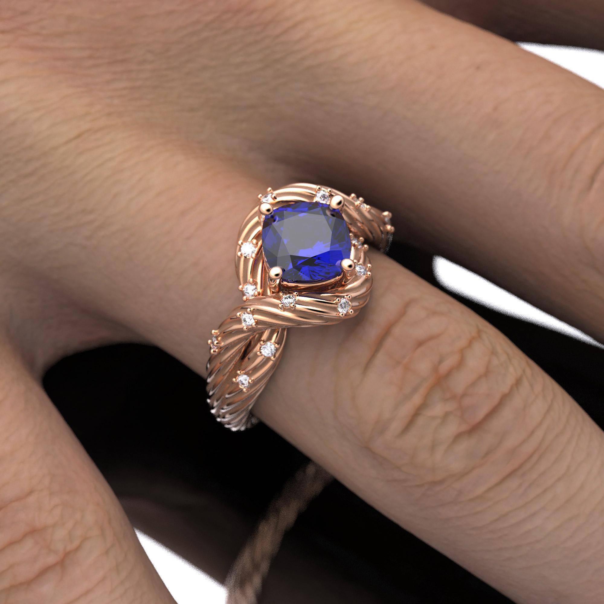 En vente :  Bague en tanzanite et diamants en or massif 14 carats, bijouterie d'art italienne, fabriquée sur commande. 11