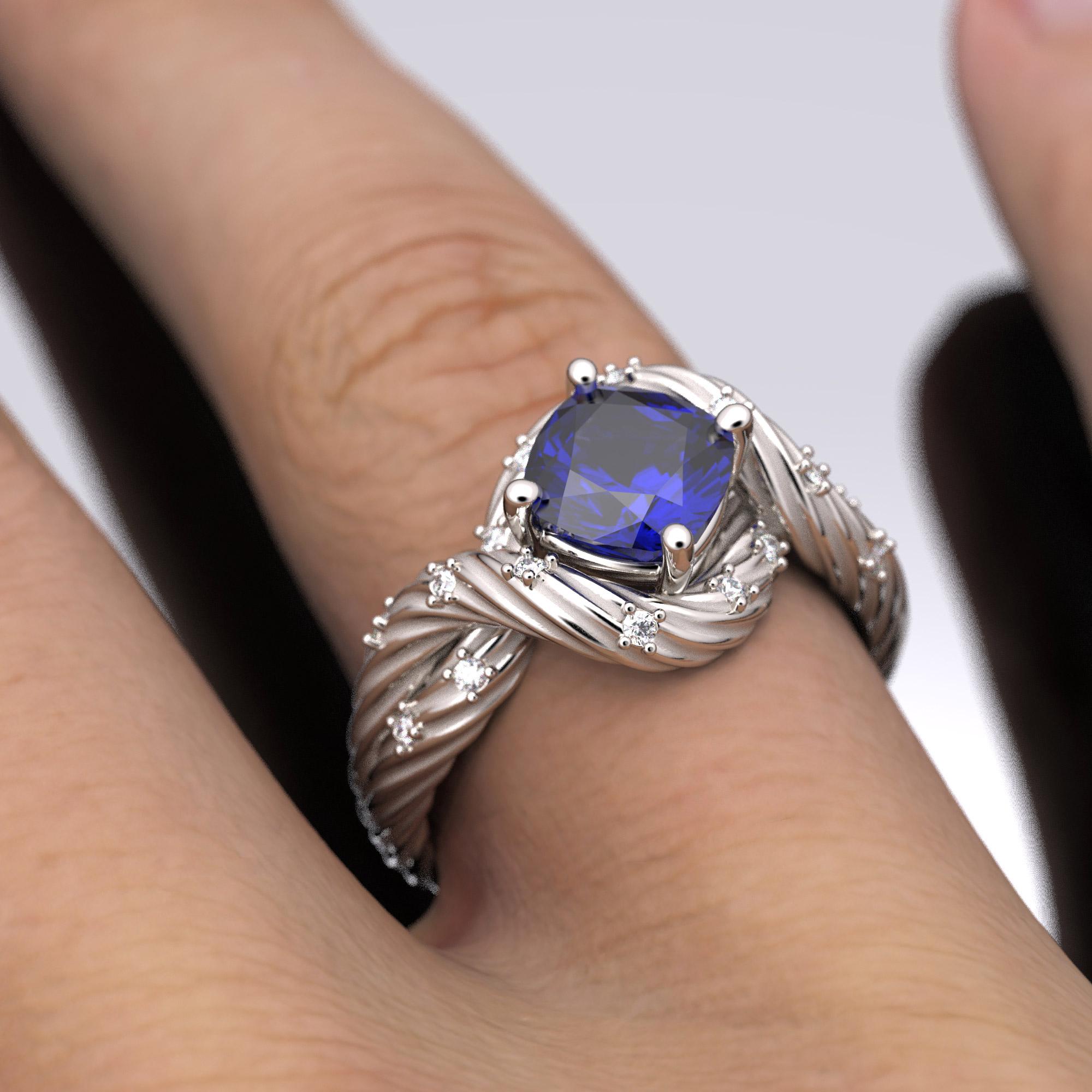 For Sale:  Tanzanite and Diamonds Ring 14k Solid Gold, Italian Fine Jewelry, made to order. 13