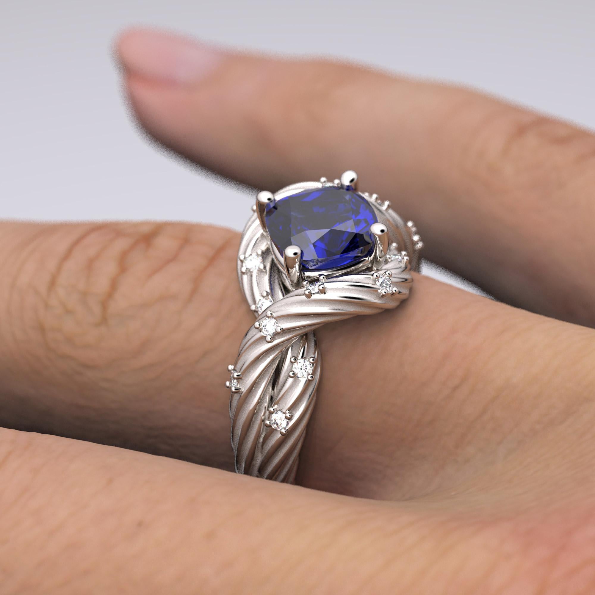En vente :  Bague en tanzanite et diamants en or massif 14 carats, bijouterie d'art italienne, fabriquée sur commande. 14