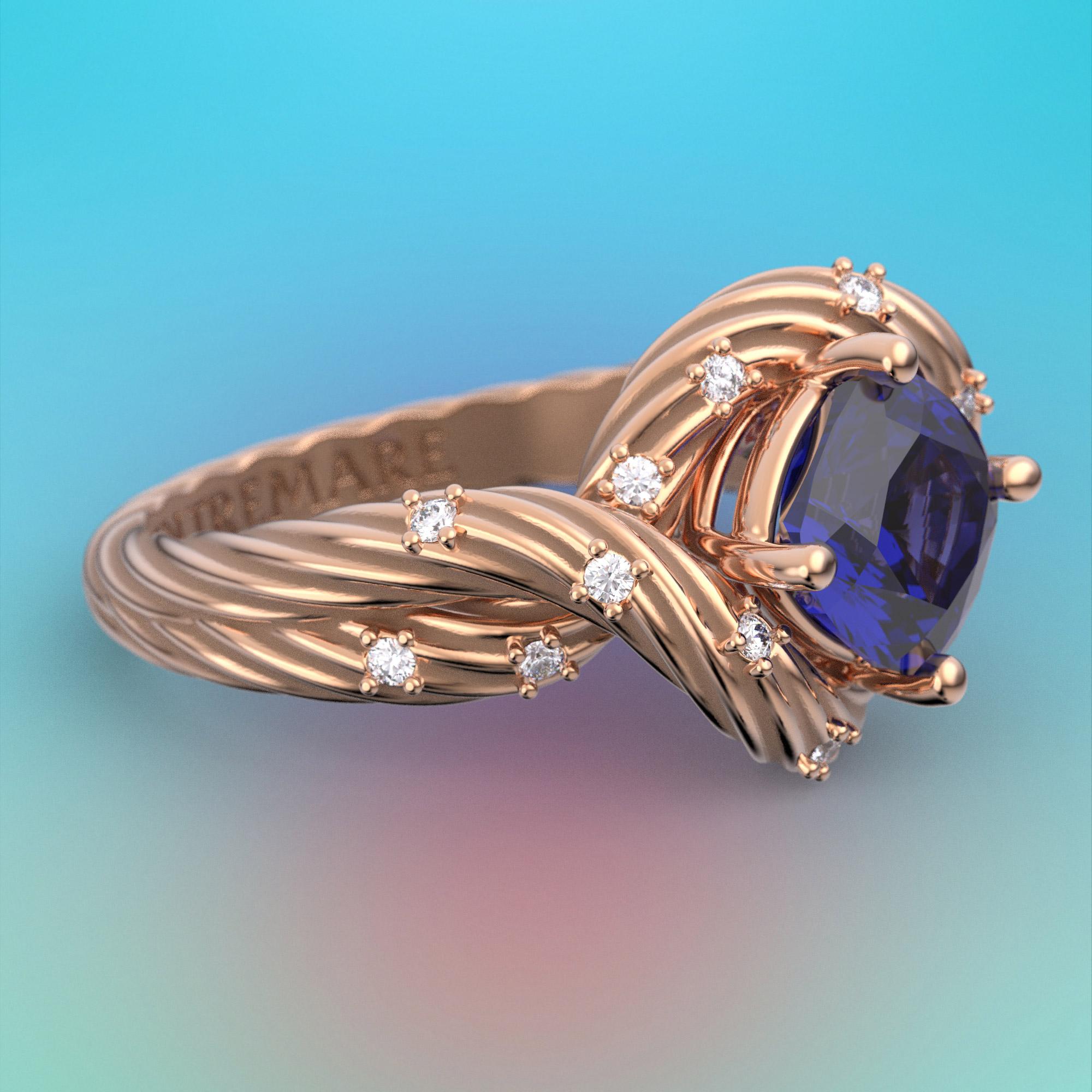 Im Angebot: Tansanit und Diamanten Ring aus massivem Gold 14k, italienischer feiner Schmuck, auf Bestellung gefertigt. () 16