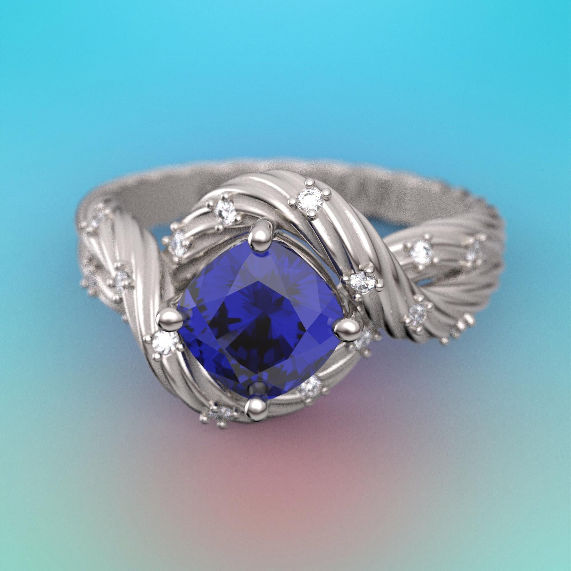 En vente :  Bague en tanzanite et diamants en or massif 14 carats, bijouterie d'art italienne, fabriquée sur commande. 17