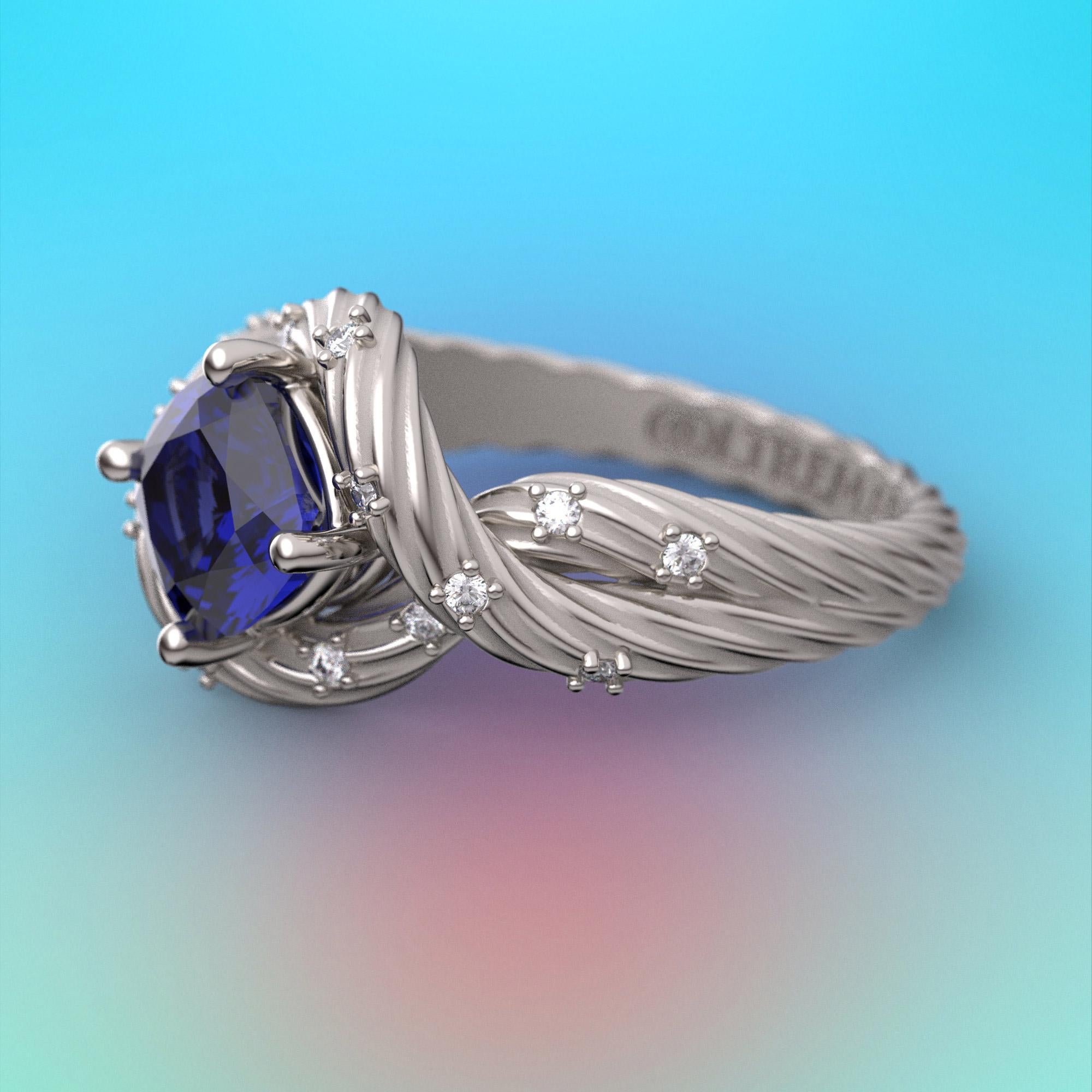 For Sale:  Tanzanite and Diamonds Ring 14k Solid Gold, Italian Fine Jewelry, made to order. 18