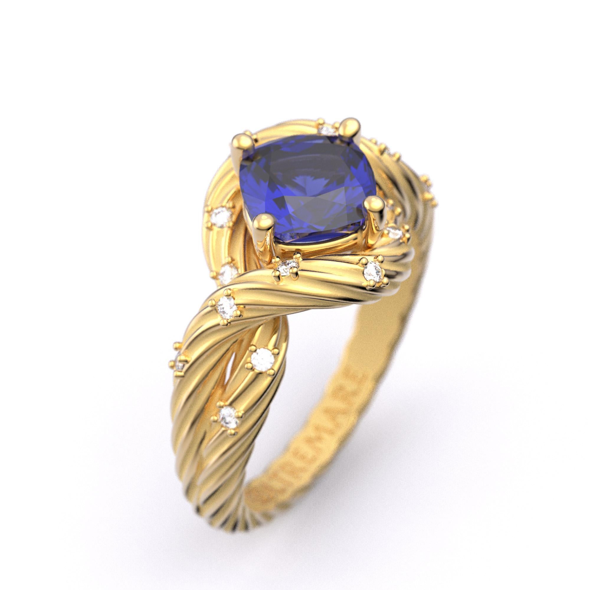Im Angebot: Tansanit und Diamanten Ring aus massivem Gold 14k, italienischer feiner Schmuck, auf Bestellung gefertigt. () 3