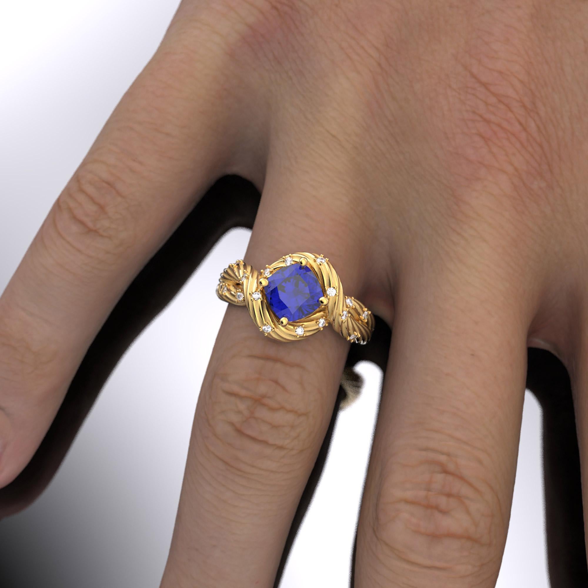 Im Angebot: Tansanit und Diamanten Ring aus massivem Gold 14k, italienischer feiner Schmuck, auf Bestellung gefertigt. () 4
