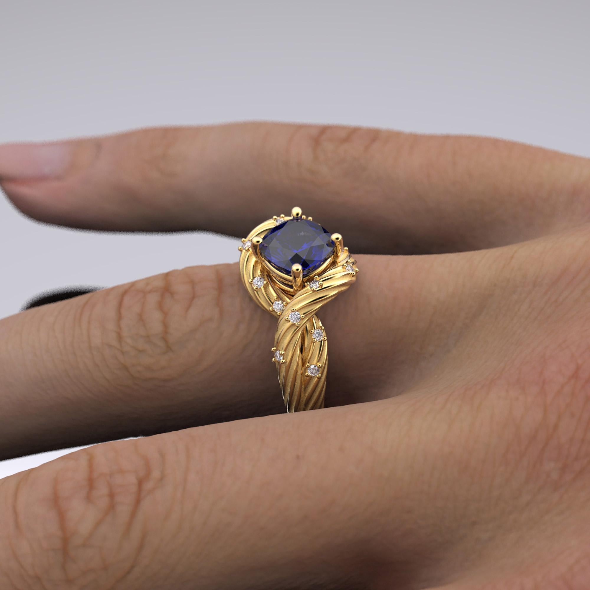 Im Angebot: Tansanit und Diamanten Ring aus massivem Gold 14k, italienischer feiner Schmuck, auf Bestellung gefertigt. () 5