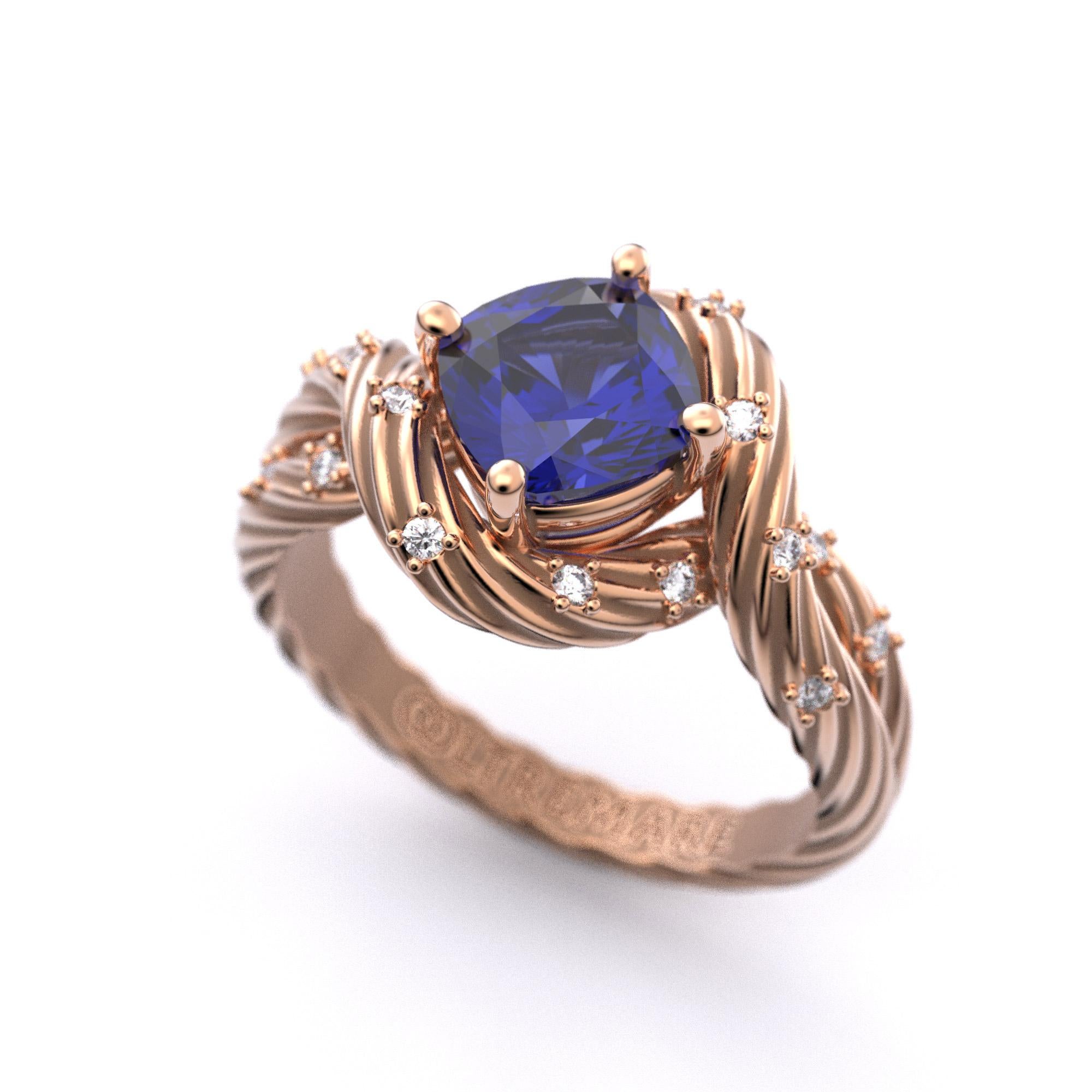 En vente :  Bague en tanzanite et diamants en or massif 14 carats, bijouterie d'art italienne, fabriquée sur commande. 9
