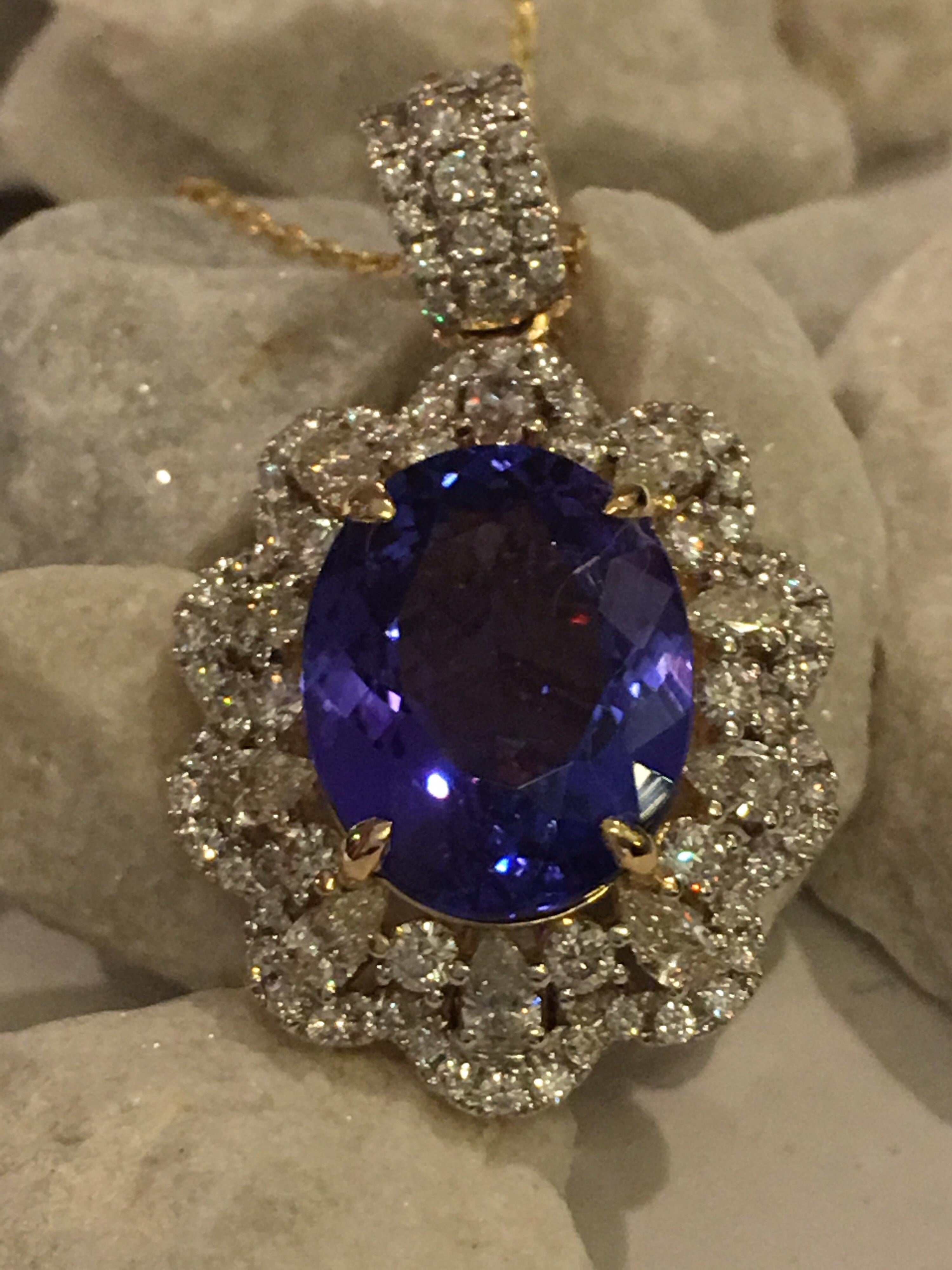 Tanzanite and Diamonds Set in 14 Karat Gold Pendant with Yellow Gold chain 5