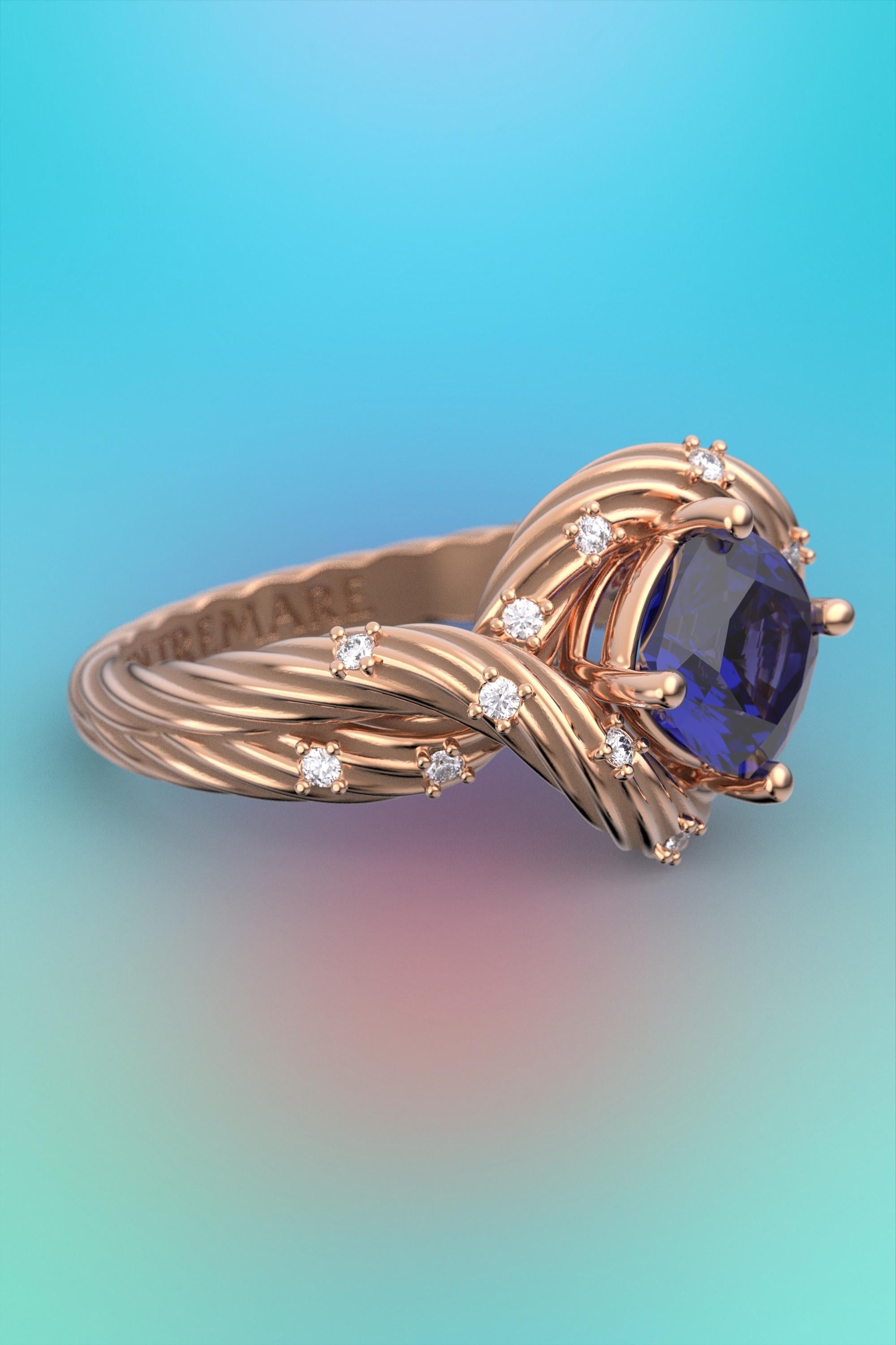For Sale:  Tanzanite and Diamonds Statement Ring in 18k Solid Gold, Italian Fine Jewelry 14